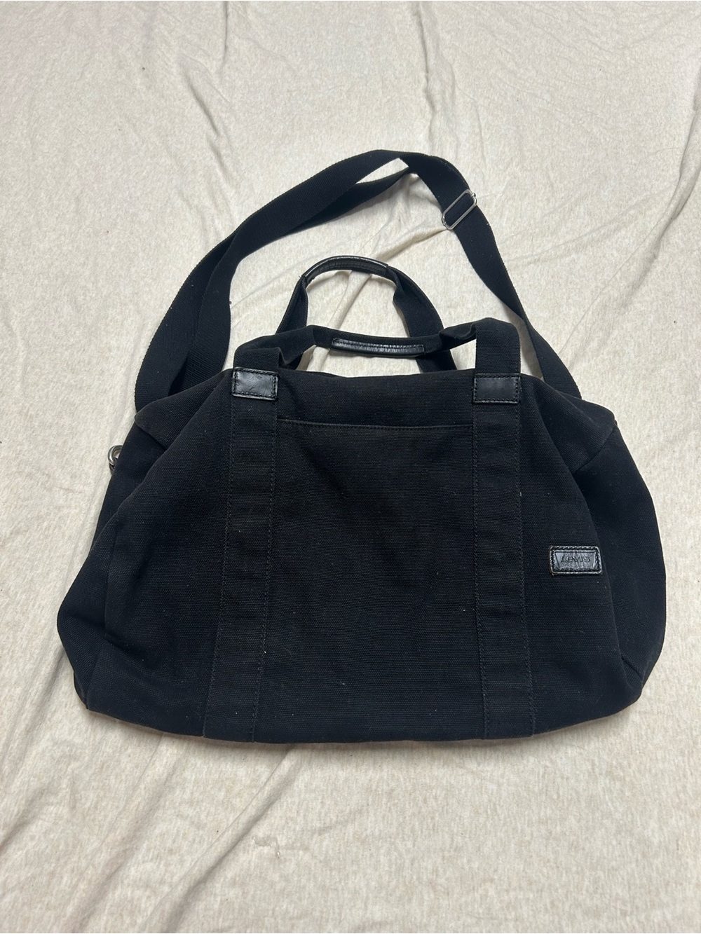 Levi’s Black Cotton Canvas And Leather Weekender Bag Crossbody Removable Strap